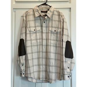 Ridgecut Toughwear tan/green plaid button workshirt elbow patch XL 100% cotton